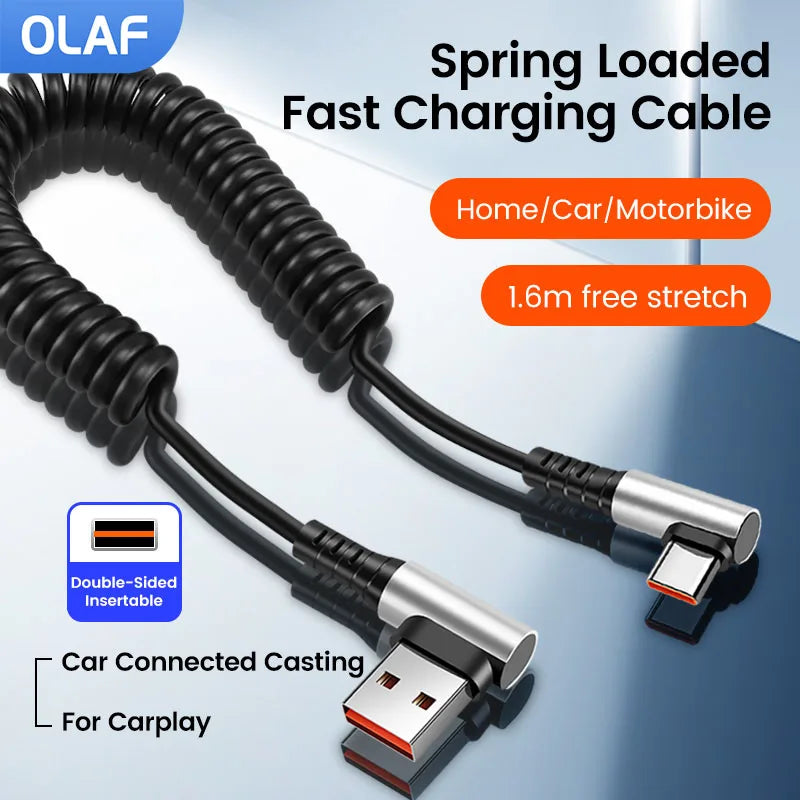 Olaf 6A Short Spring Data Cable USB Type C For Huawei Xiaomi Samsung Fast Charging Wire Cord USB C To Type C Cable For iPhone 15