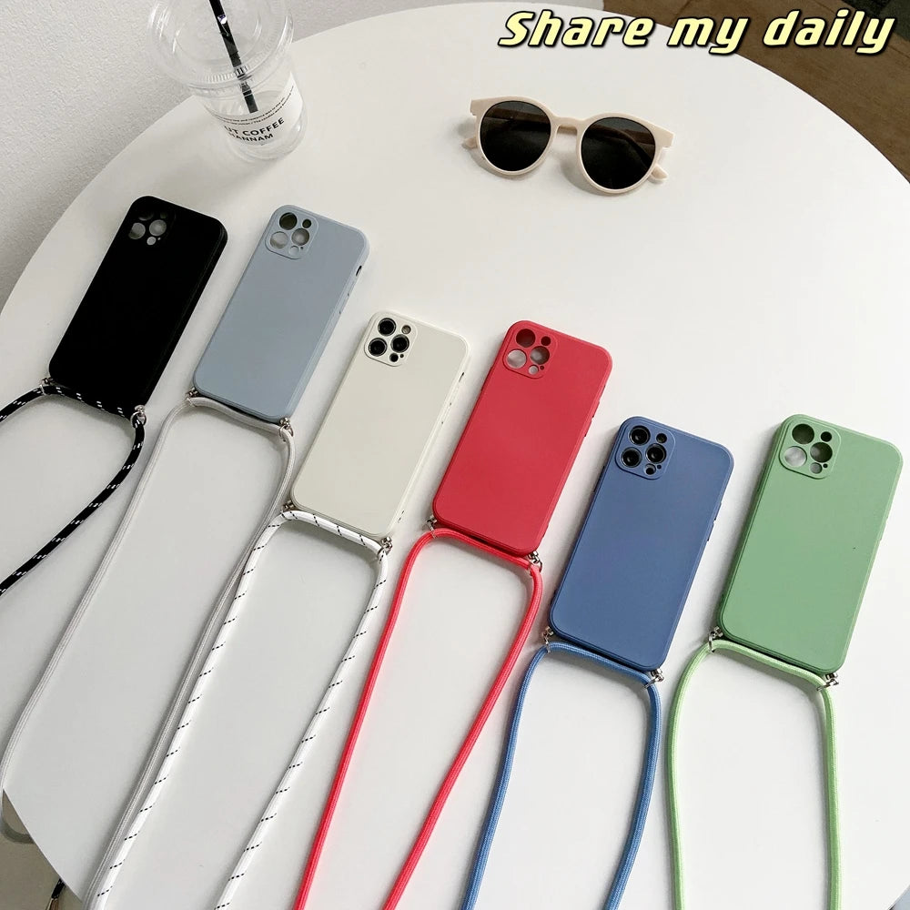 Crossbody Lanyard Strap Rope Phone Case For iPhone 8 7 6 Plus 6S 5S X XS Max XR SE Necklace Adjustable Cover