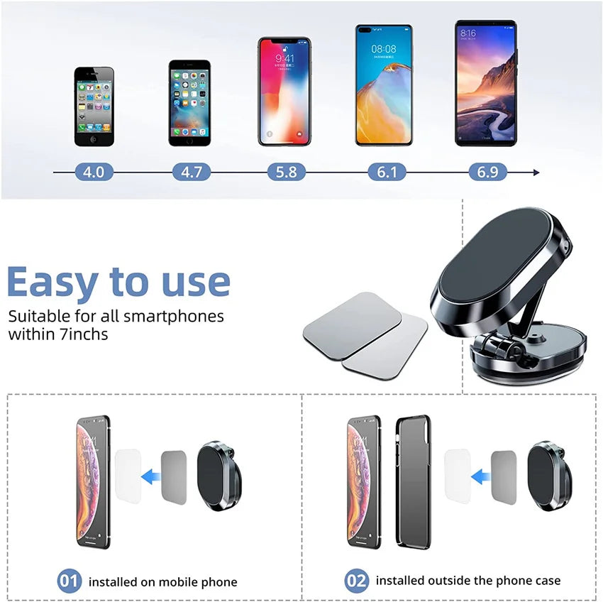 1080 Degree Rotatable Stand Magnetic Car Phone Holder Magnet Smartphone Support GPS Foldable Car Phone Bracket For iPhone Xiaomi