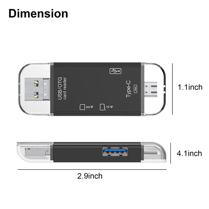 6 in 1 Card Reader USB 2.0 to Type C/SD/TF Memory Card Adapter for Mobile Phone Laptop Accessories Multifunction Cardreader