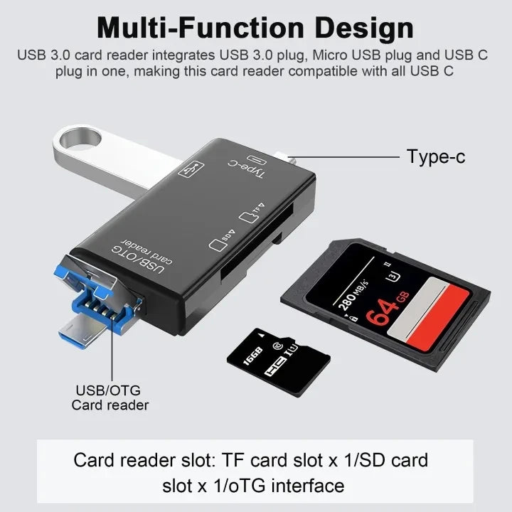 6 in 1 Card Reader USB 2.0 to Type C/SD/TF Memory Card Adapter for Mobile Phone Laptop Accessories Multifunction Cardreader