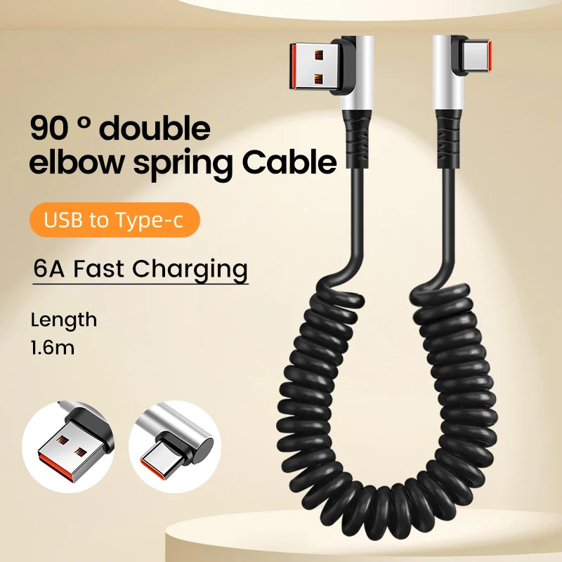 Olaf 6A Short Spring Data Cable USB Type C For Huawei Xiaomi Samsung Fast Charging Wire Cord USB C To Type C Cable For iPhone 15