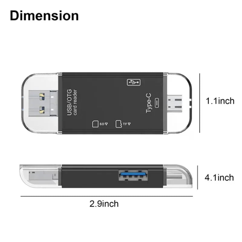 6 in 1 Card Reader USB 2.0 to Type C/SD/TF Memory Card Adapter for Mobile Phone Laptop Accessories Multifunction Cardreader