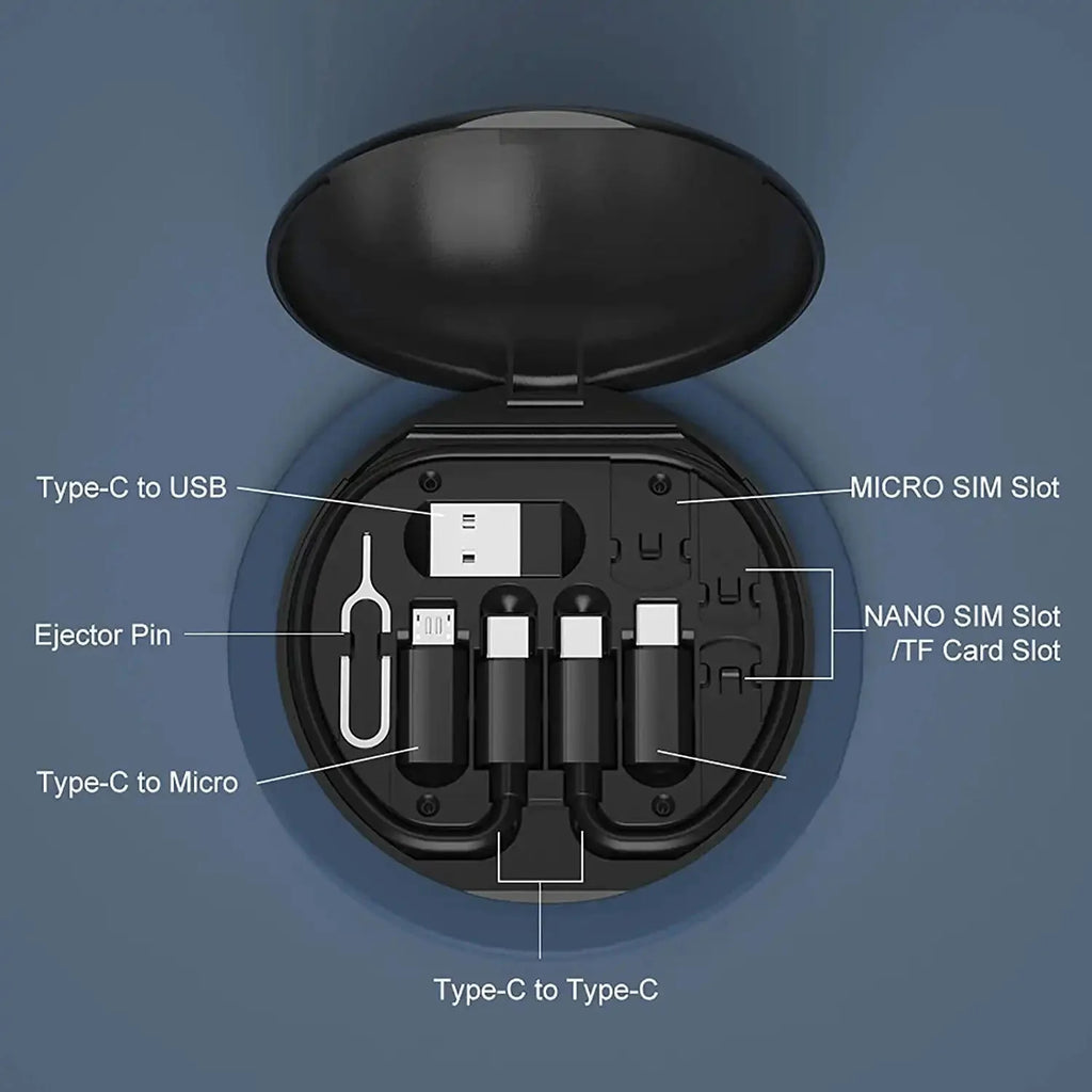 Portable Multifunctional Data Cable Storage Box, 60W Fast Charging Mobile Phone Holder Charging Cable Set Multi Head Conversio