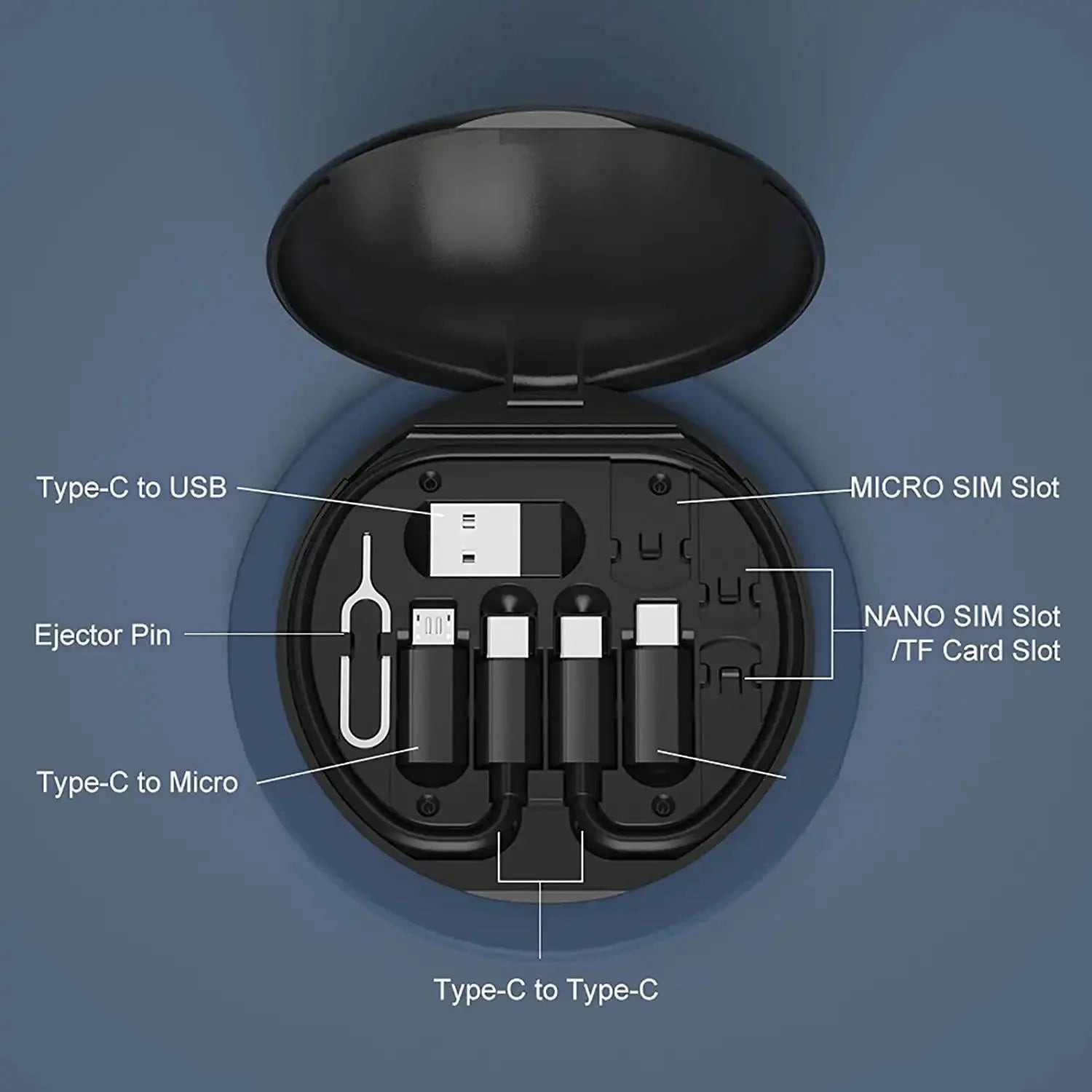 Portable Multifunctional Data Cable Storage Box, 60W Fast Charging Mobile Phone Holder Charging Cable Set Multi Head Conversio