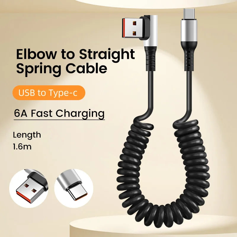 Olaf 6A Short Spring Data Cable USB Type C For Huawei Xiaomi Samsung Fast Charging Wire Cord USB C To Type C Cable For iPhone 15