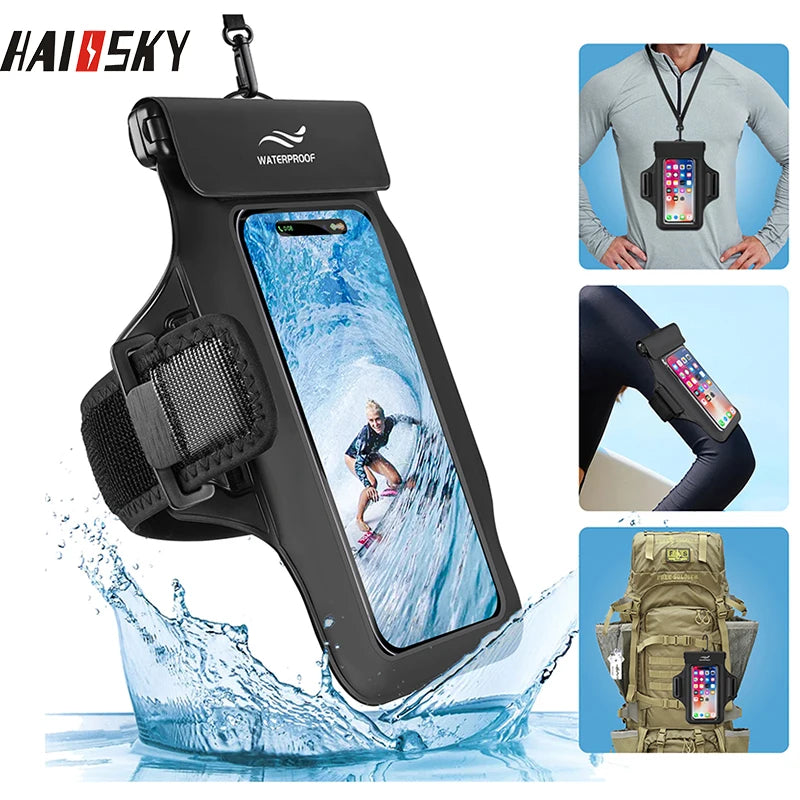 Haissky Armband for iPhone Waterproof Phone Bag 17 16 15 14 Pro Max for iPhone 11 Pro Case Swimming Surfing Arm Phone Bag