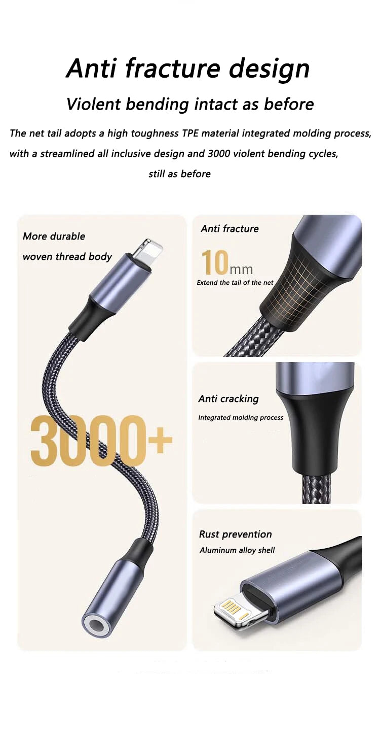 3.5mm Jack AUX Cable 8-Pin Lighting Interface To AUX Headphone Adapter Audio Kable Connector Splitter For iPhone 14 13 12 11