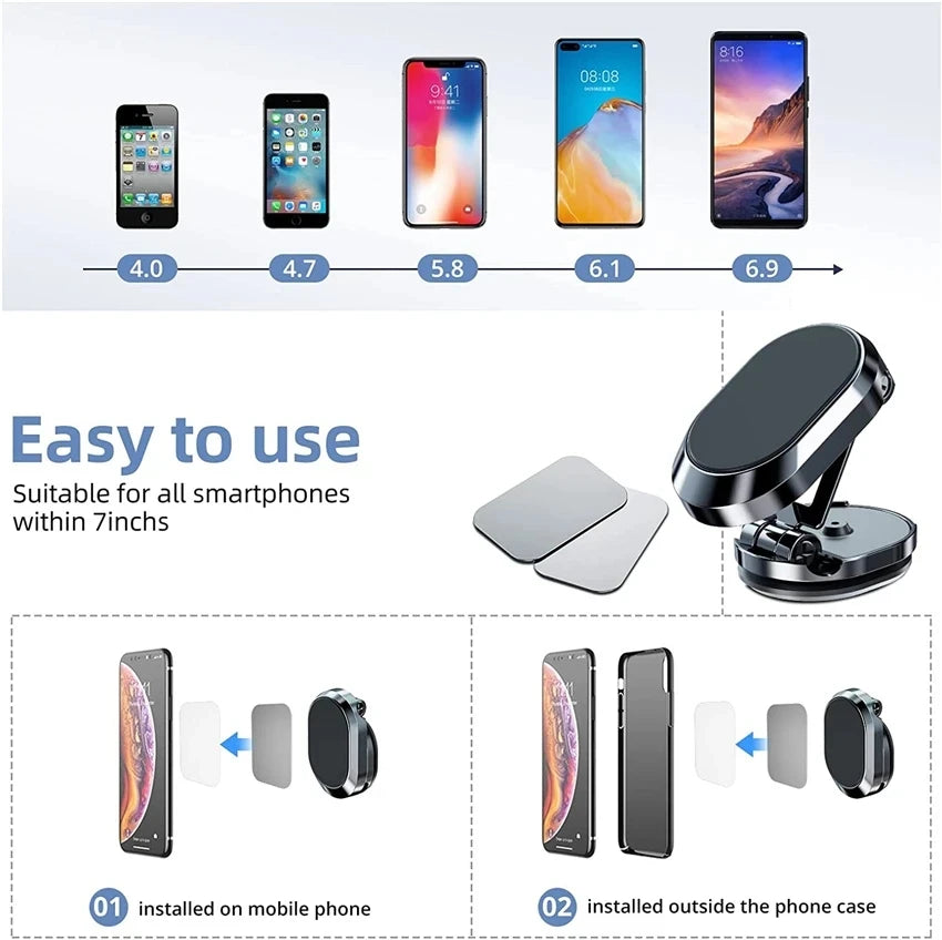 1080 Degree Rotatable Stand Magnetic Car Phone Holder Magnet Smartphone Support GPS Foldable Car Phone Bracket For iPhone Xiaomi
