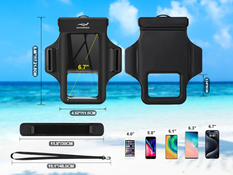 Haissky Armband for iPhone Waterproof Phone Bag 17 16 15 14 Pro Max for iPhone 11 Pro Case Swimming Surfing Arm Phone Bag