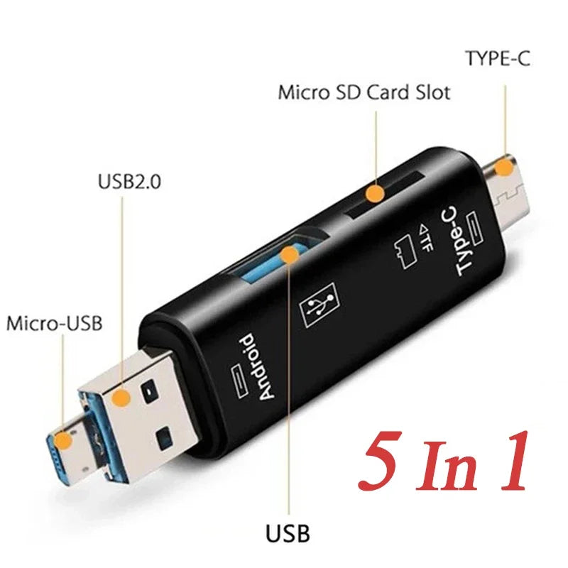 6 in 1 Card Reader USB 2.0 to Type C/SD/TF Memory Card Adapter for Mobile Phone Laptop Accessories Multifunction Cardreader
