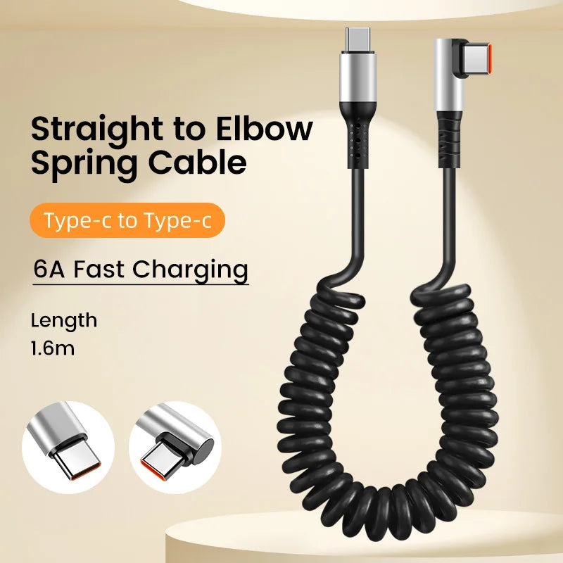 Olaf 6A Short Spring Data Cable USB Type C For Huawei Xiaomi Samsung Fast Charging Wire Cord USB C To Type C Cable For iPhone 15