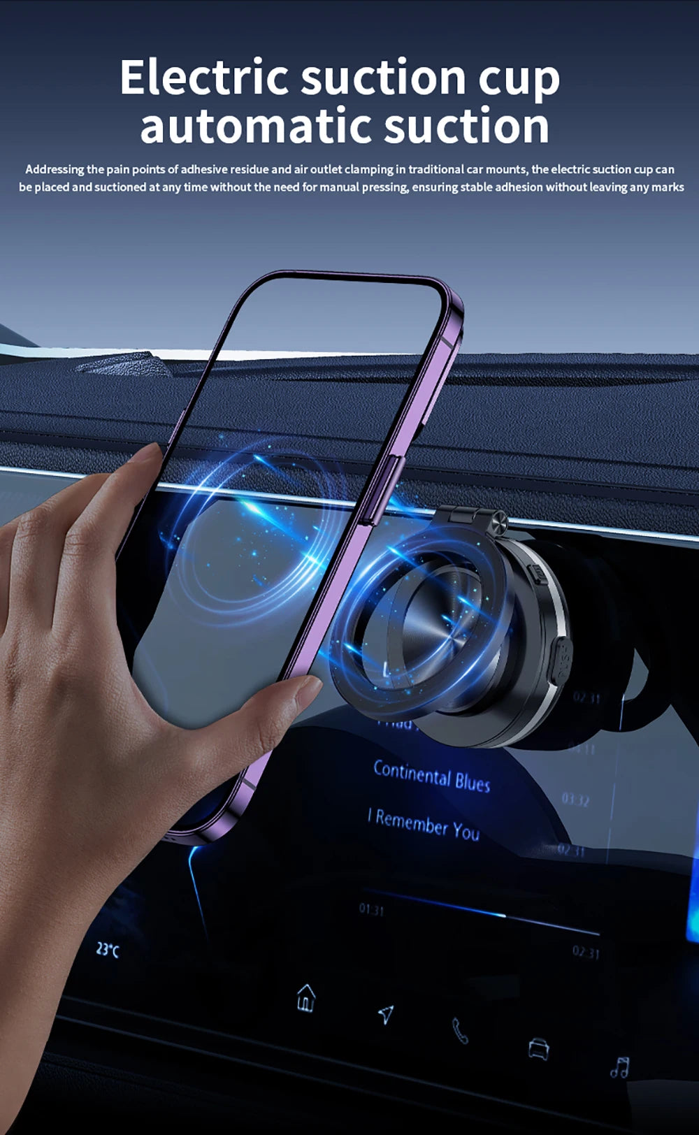 Kebidumei 360° Rotatable Car Magnetic Holder Intelligent Vacuum Adsorption Phone Stand Car Mount Windshield Magnetic Car Bracket