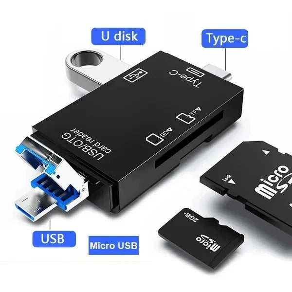 6 in 1 Card Reader USB 2.0 to Type C/SD/TF Memory Card Adapter for Mobile Phone Laptop Accessories Multifunction Cardreader