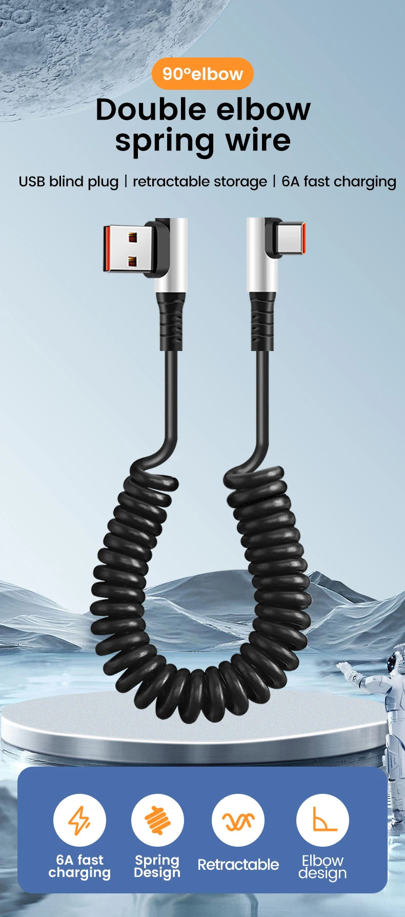 Olaf 6A Short Spring Data Cable USB Type C For Huawei Xiaomi Samsung Fast Charging Wire Cord USB C To Type C Cable For iPhone 15