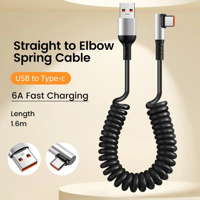Olaf 6A Short Spring Data Cable USB Type C For Huawei Xiaomi Samsung Fast Charging Wire Cord USB C To Type C Cable For iPhone 15