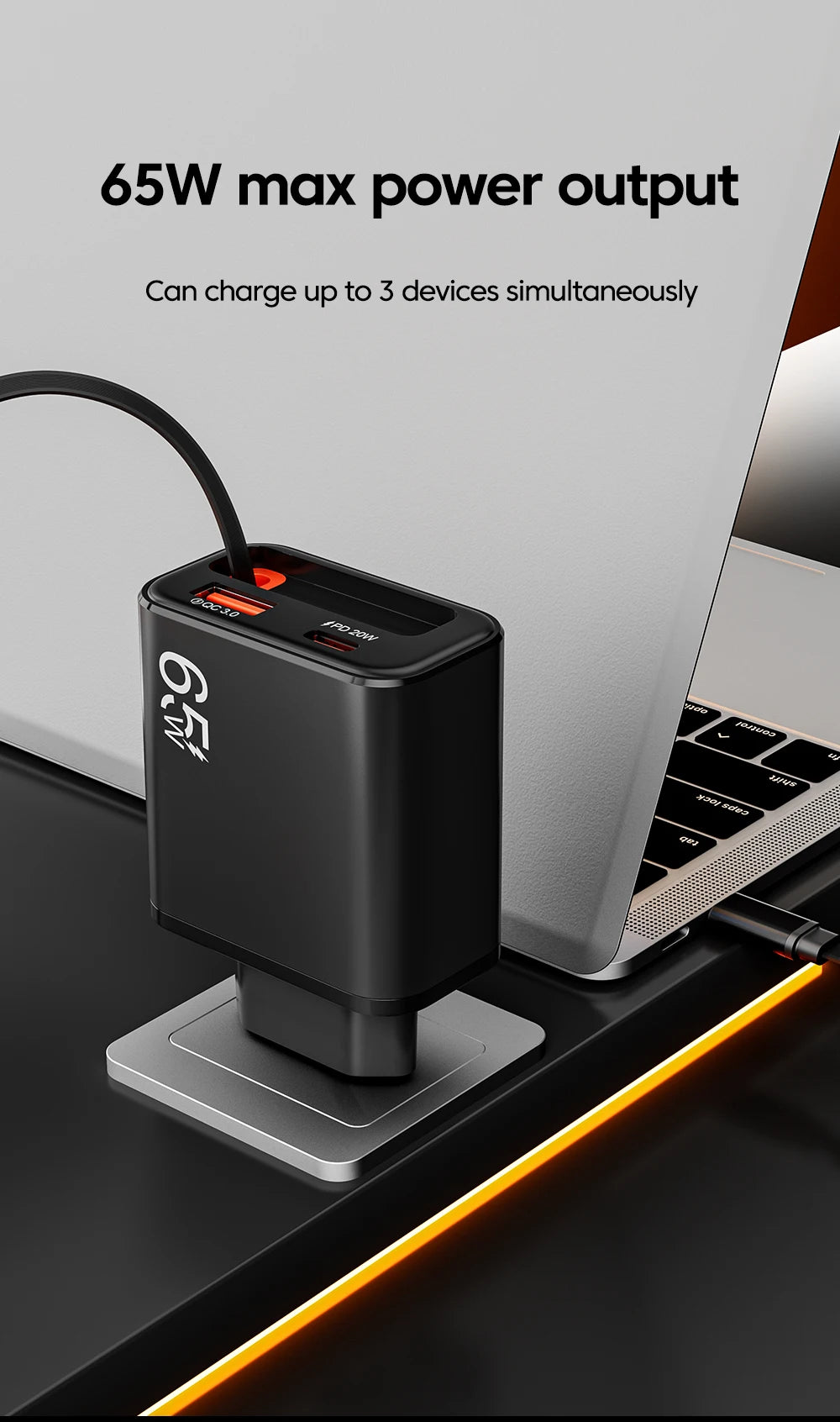 65W Super Fast Charge Type C USB Phone Charger With Telescopic Type C Cable For iPhone 17 16 15 Xiaomi USB C Charger Adapter