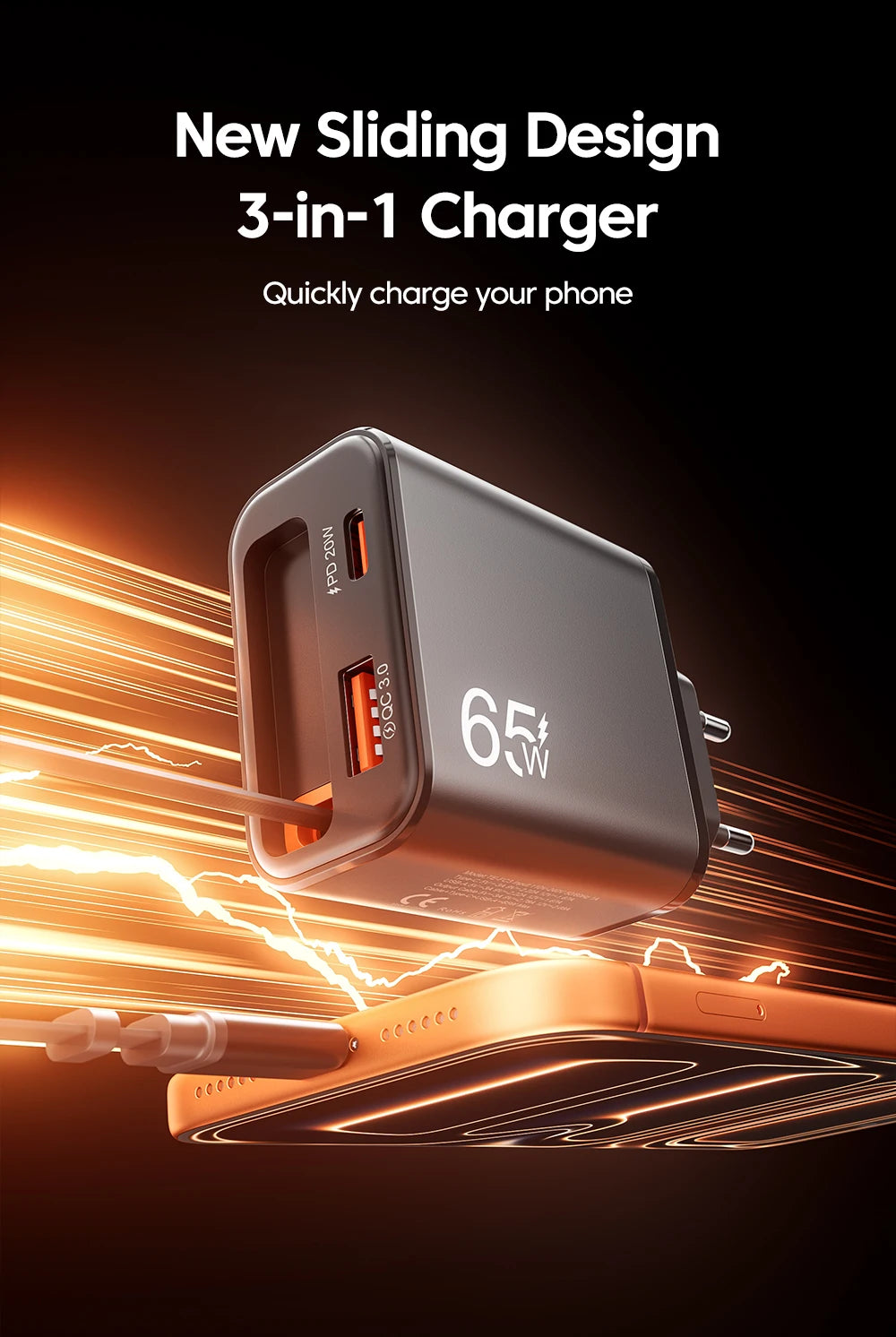 65W Super Fast Charge Type C USB Phone Charger With Telescopic Type C Cable For iPhone 17 16 15 Xiaomi USB C Charger Adapter
