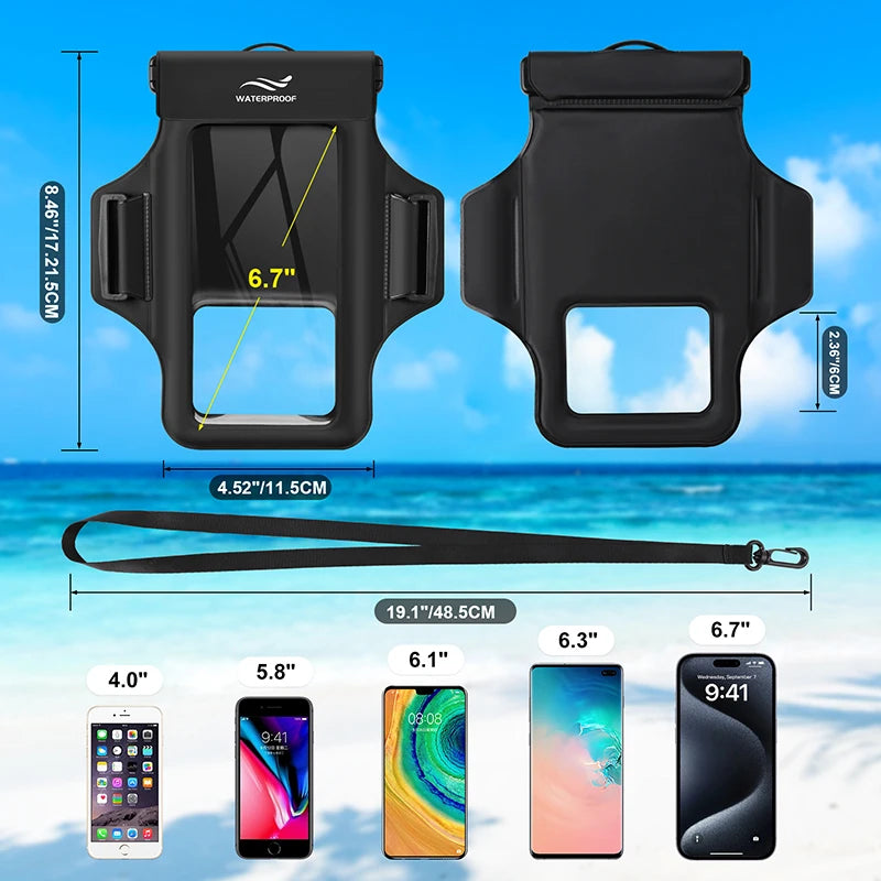Haissky Armband for iPhone Waterproof Phone Bag 17 16 15 14 Pro Max for iPhone 11 Pro Case Swimming Surfing Arm Phone Bag